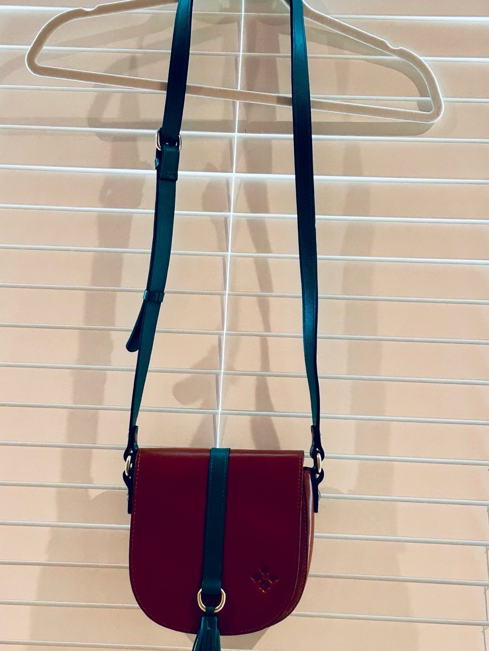 Patricia Nash Brown and Teal Leather Crossbody Saddle Bag - Picture 4 of 9
